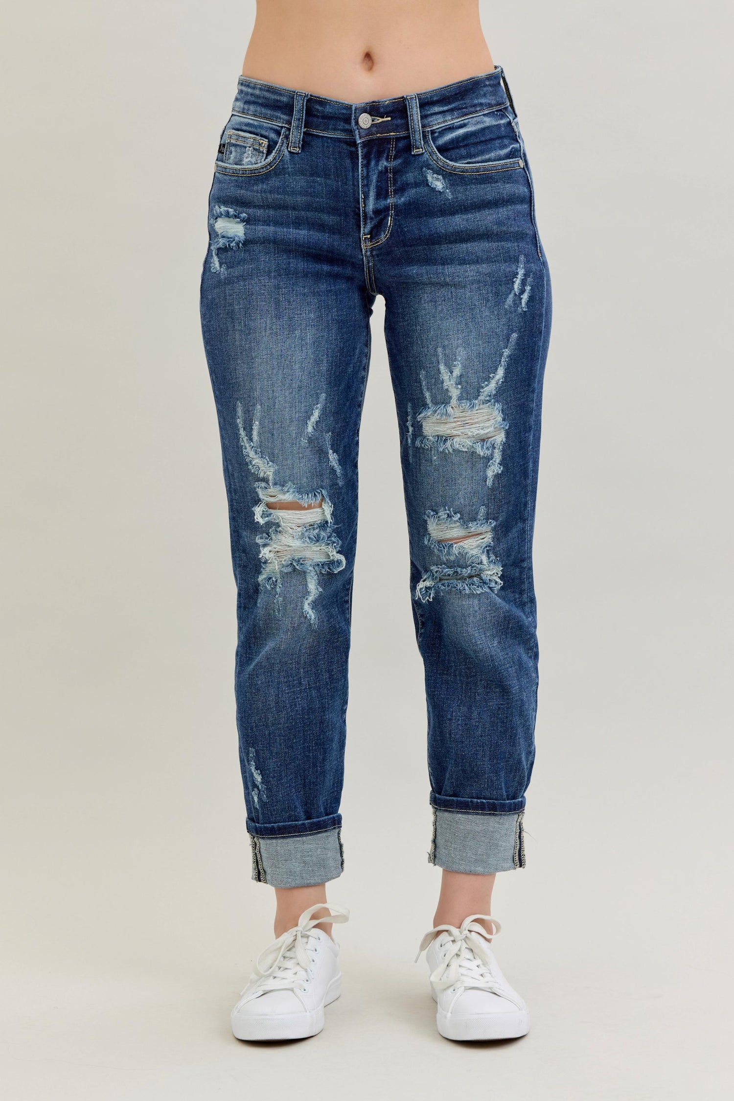 Judy Blue Midrise Cuffed Boyfriend Jeans - PinkPro Beauty Supply