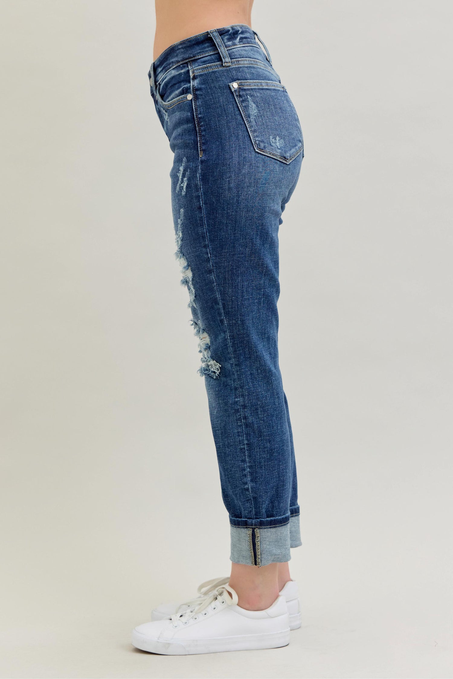 Judy Blue Midrise Cuffed Boyfriend Jeans - PinkPro Beauty Supply