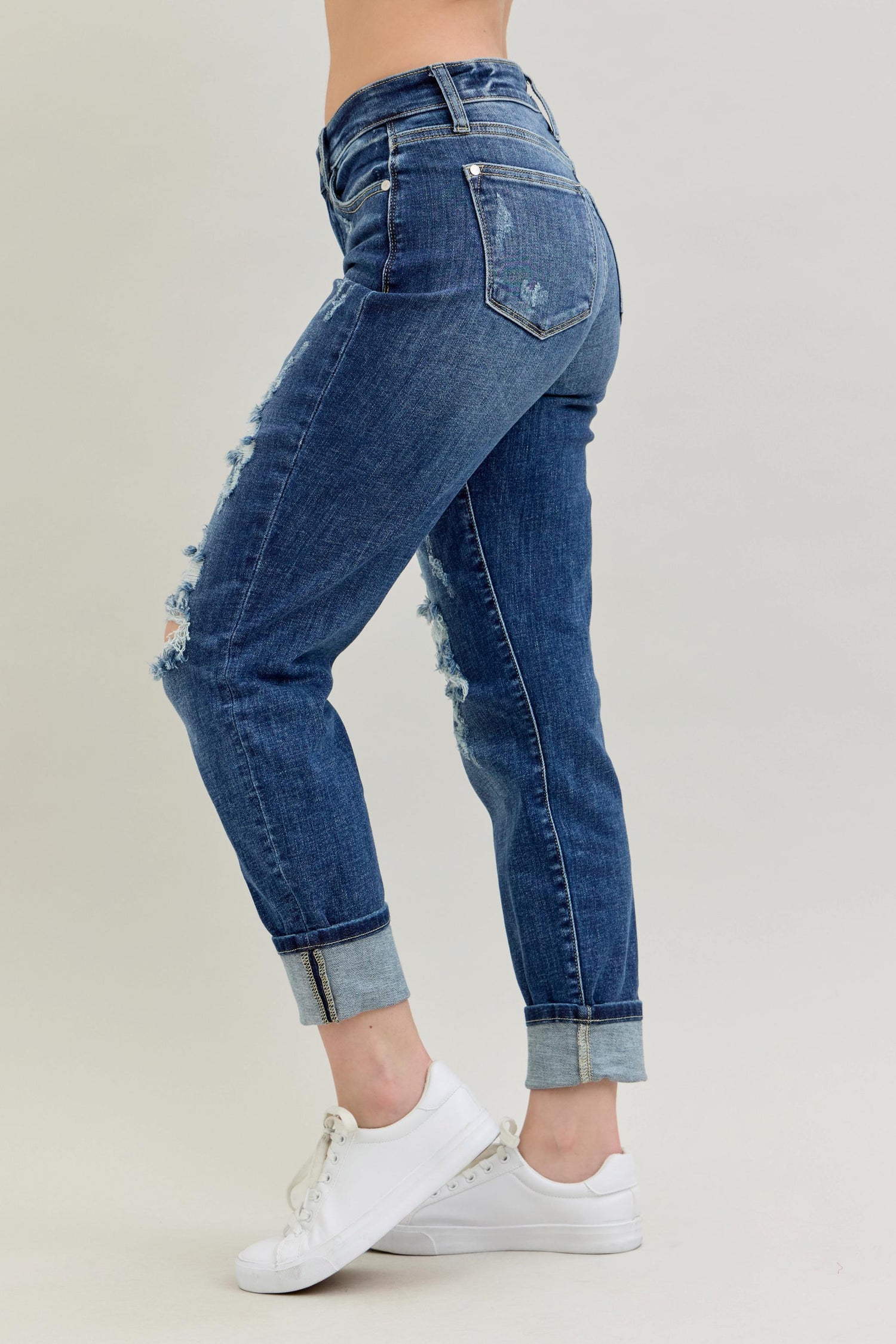 Judy Blue Midrise Cuffed Boyfriend Jeans - PinkPro Beauty Supply