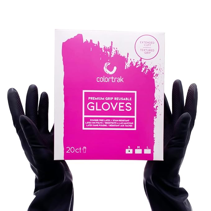 Colortrak- Premium Grip Latex Reusable Black Gloves 20 count Small - PinkPro Beauty Supply
