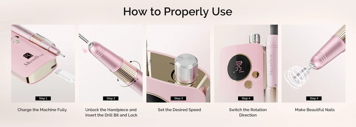 MelodySusie (SM200F) Plus Rechargeable 35000RPM Nail Drill - Pink - PinkPro Beauty Supply