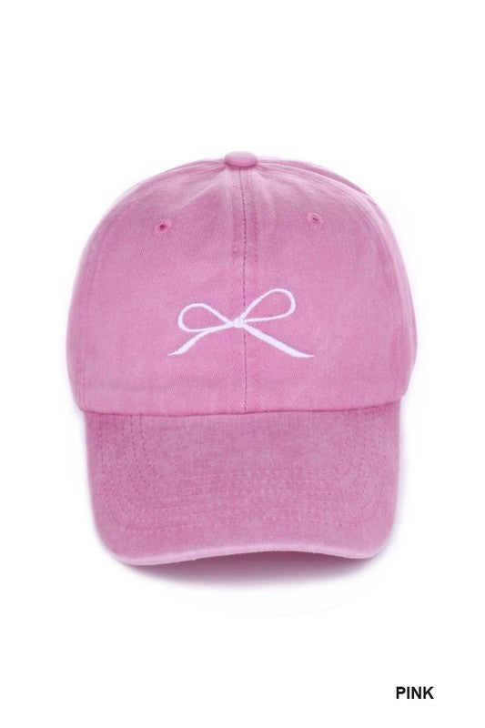 Cap Acid Washed Embroidered Bowknot - Pink PinkPro Beauty Supply