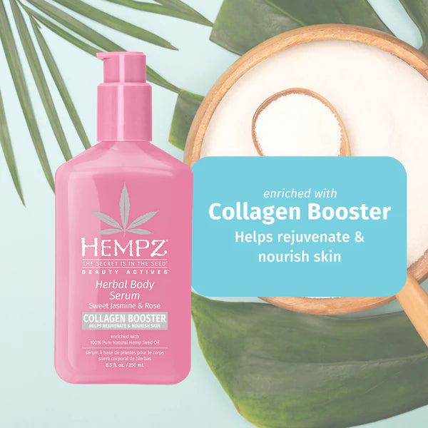 Hempz Sweet Jasmine & Rose Herbal Body Serum with Collagen Booster - 8.5 oz. - PinkPro Beauty Supply
