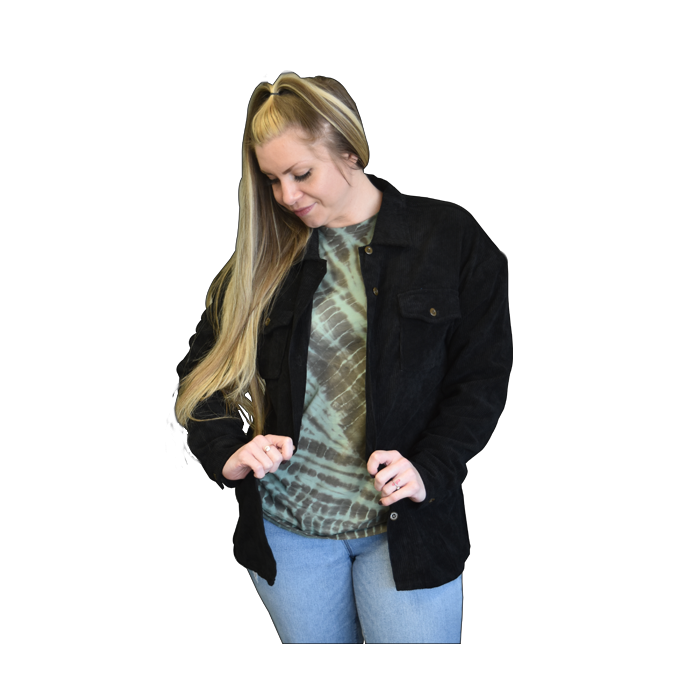 Corduroy Shirt Jacket Button Up-Black Medium PinkPro Beauty Supply