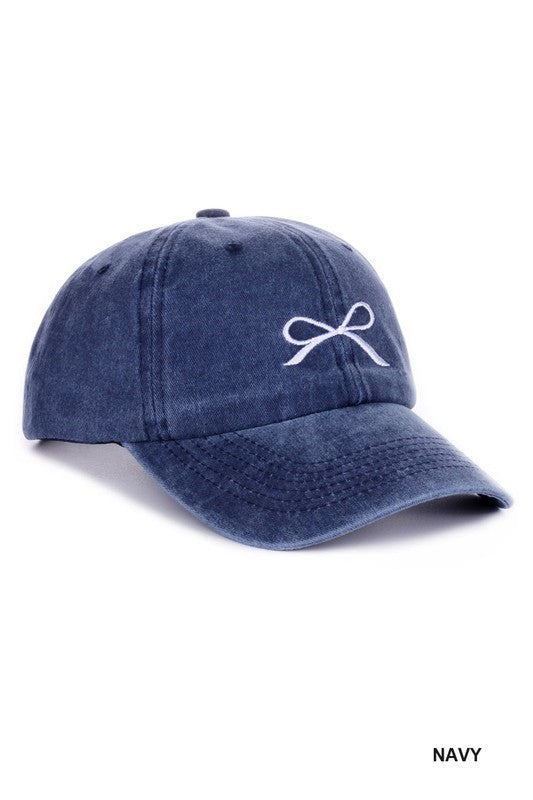 Cap Acid Washed Embroidered Bowknot - Navy PinkPro Beauty Supply