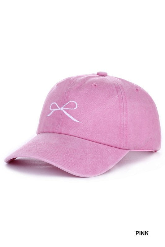 Cap Acid Washed Embroidered Bowknot - Pink PinkPro Beauty Supply
