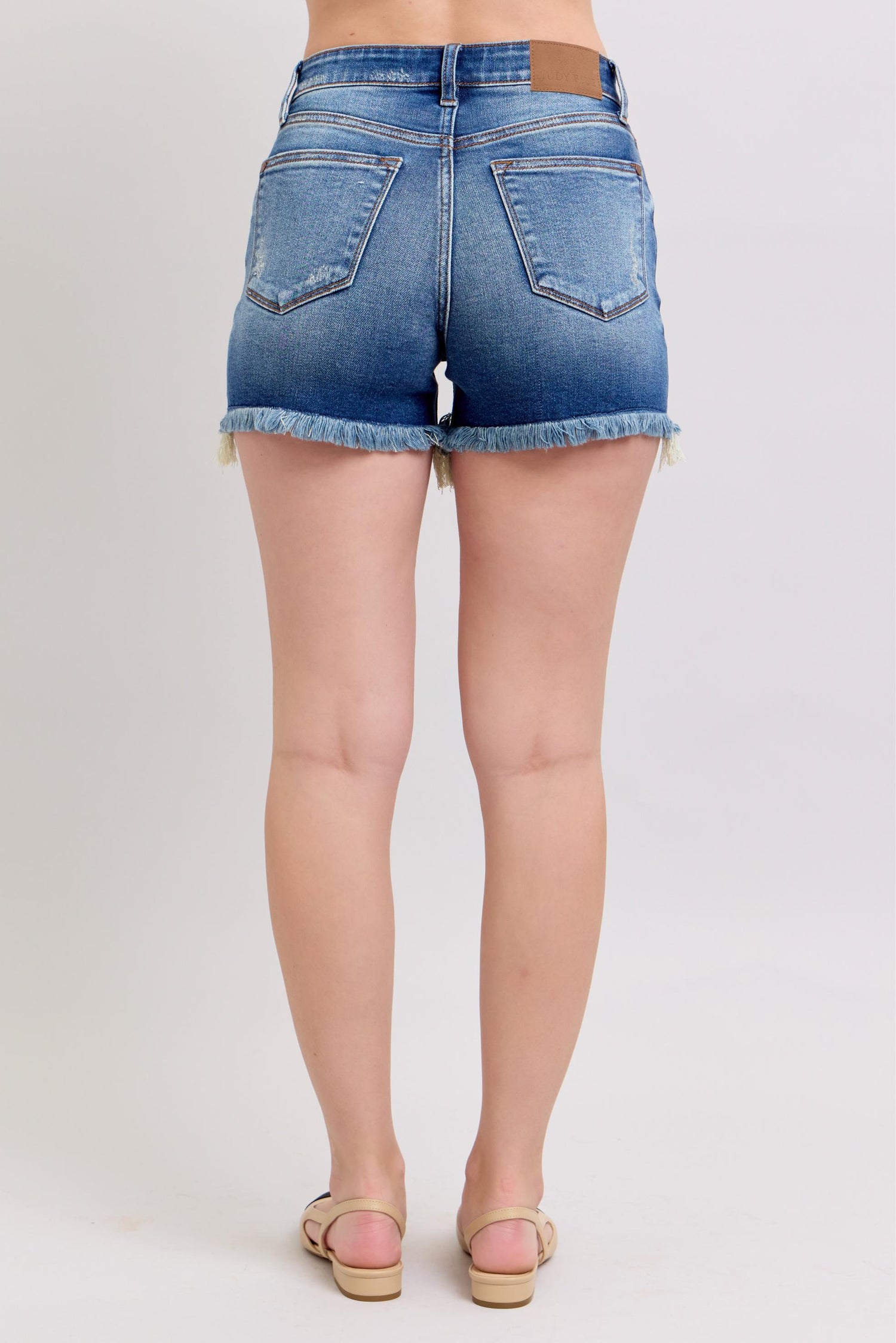 Judy Blue Distressed 2-Button Dad Shorts w/Frayed Hem - PinkPro Beauty Supply