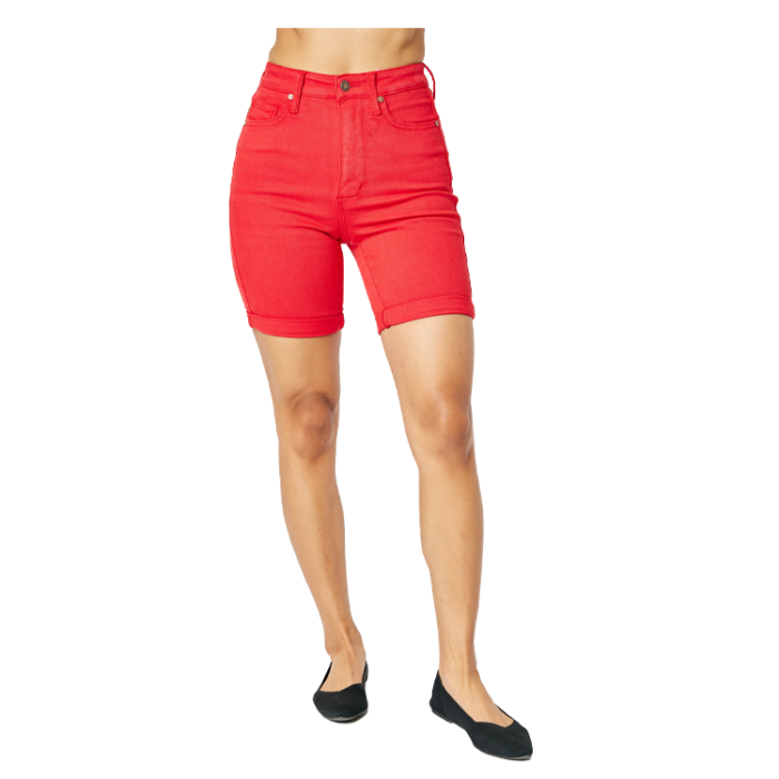 Judy Blue Red Tummy Control Bermuda Shorts - High Waist - PinkPro Beauty Supply