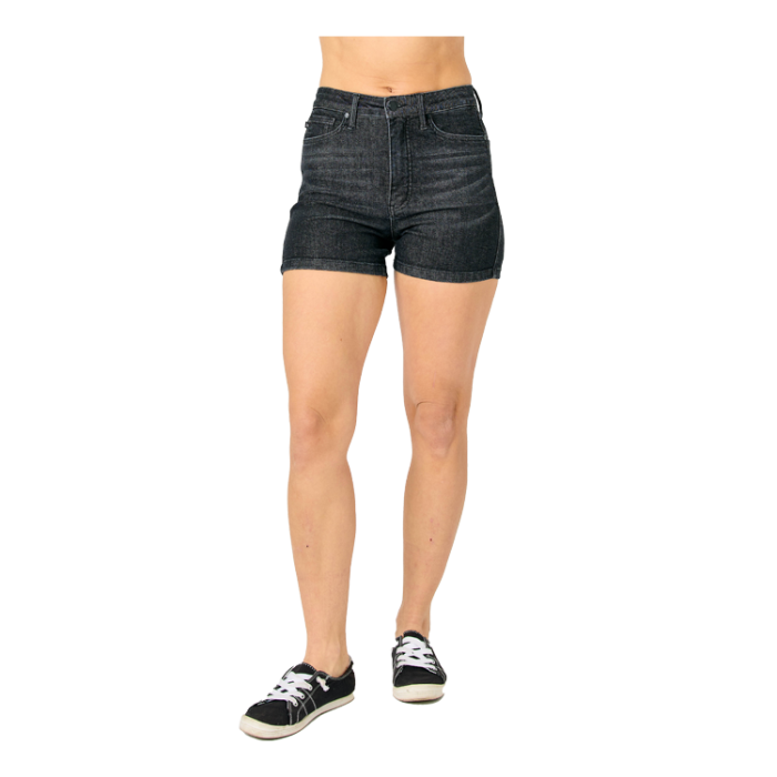 Judy Blue Shorts Tummy Control High Waist - Black Denim - PinkPro Beauty Supply