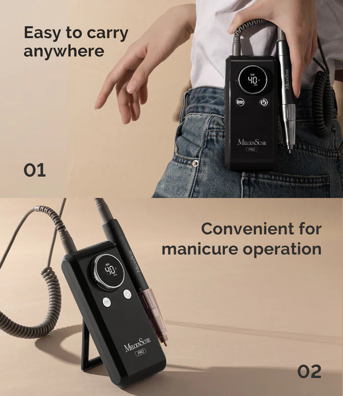 MelodySusie MB420G Rechargeable Nail Drill 40000RPM - Black - PinkPro Beauty Supply