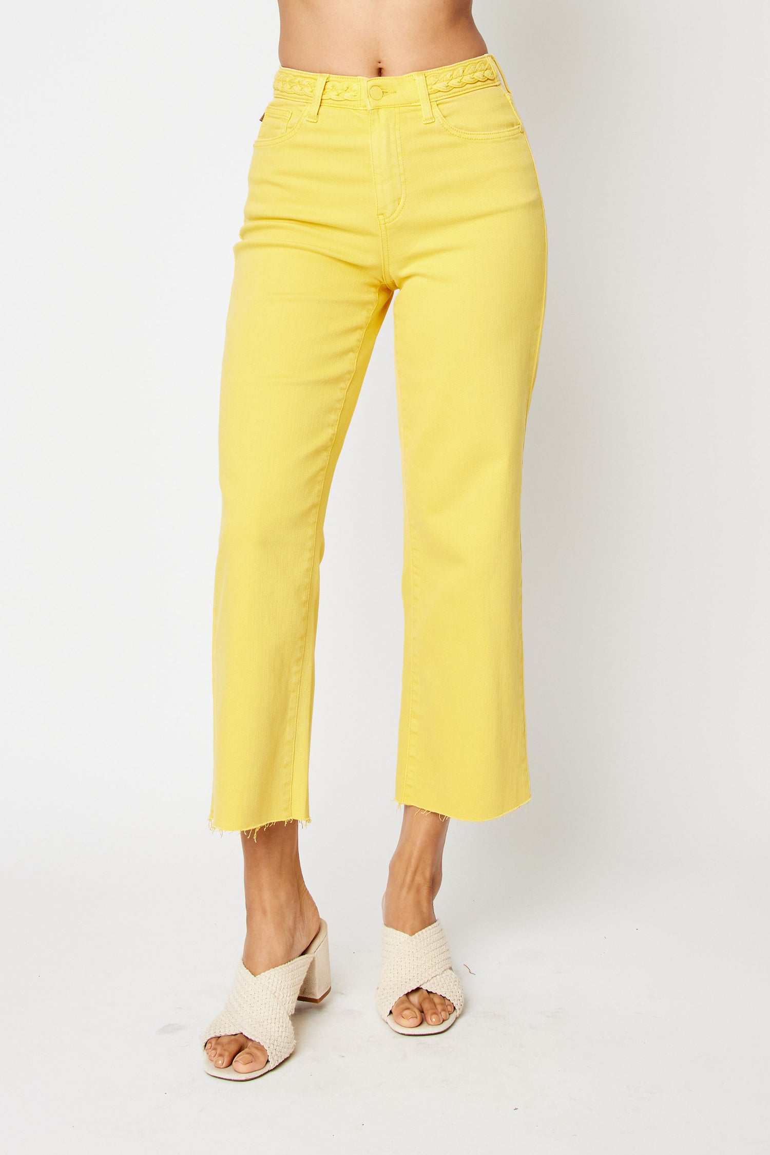 Judy Blue Crop Pant High Waist - Yellow - PinkPro Beauty Supply
