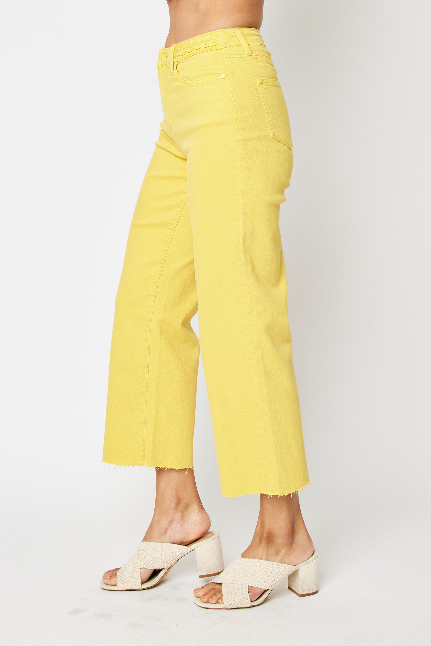 Judy Blue Crop Pant High Waist - Yellow - PinkPro Beauty Supply