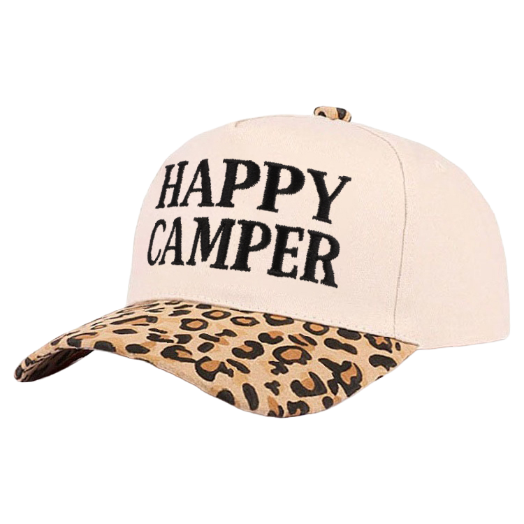 Zenana Cap Two Tone Happy Camper Leopard