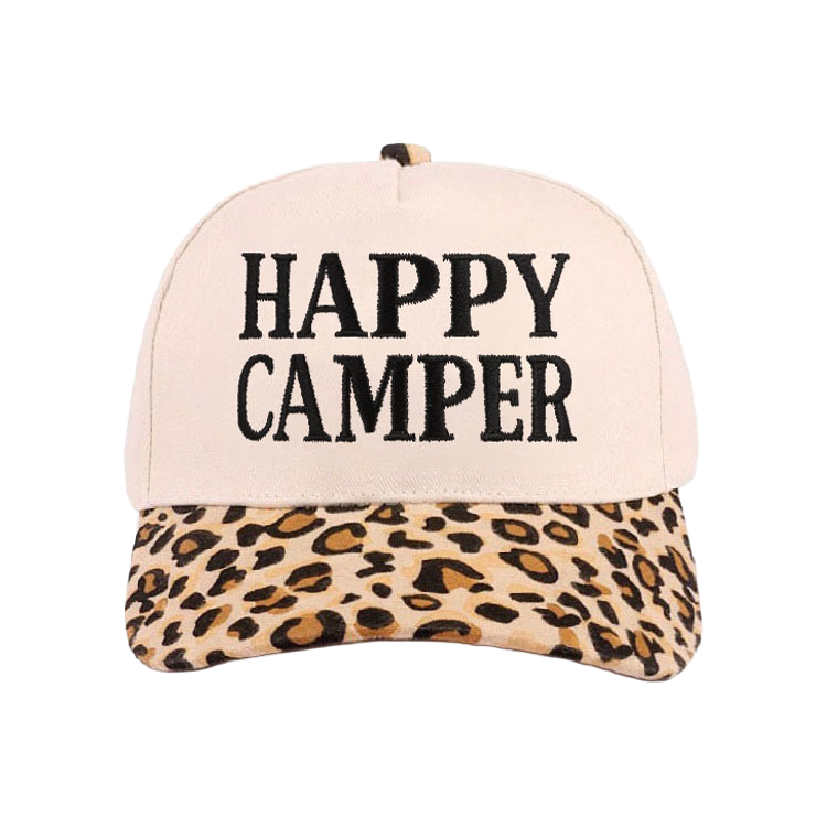 Zenana Cap Two Tone Happy Camper Leopard