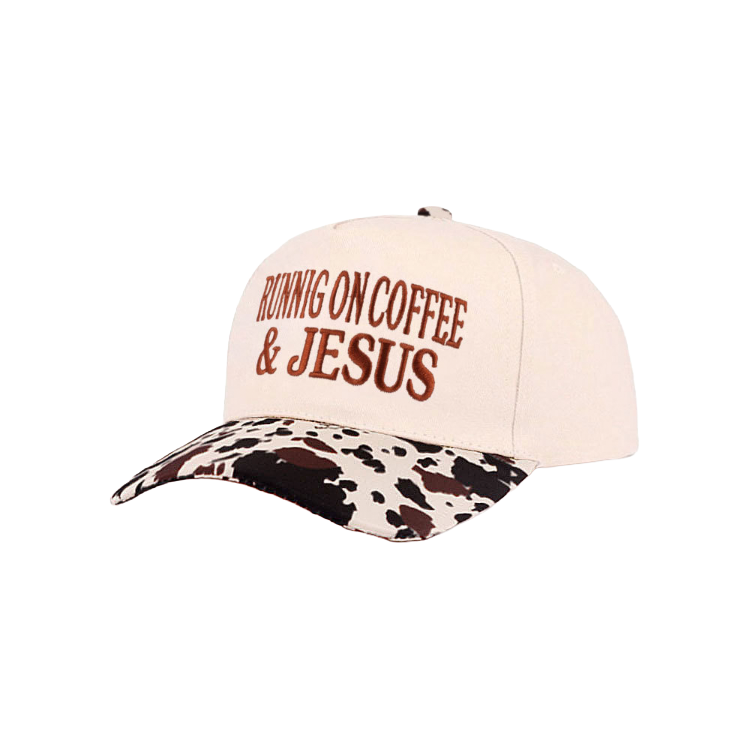 Zenana Cap Two Tone Cow Print - Running on Coffee & Jesus