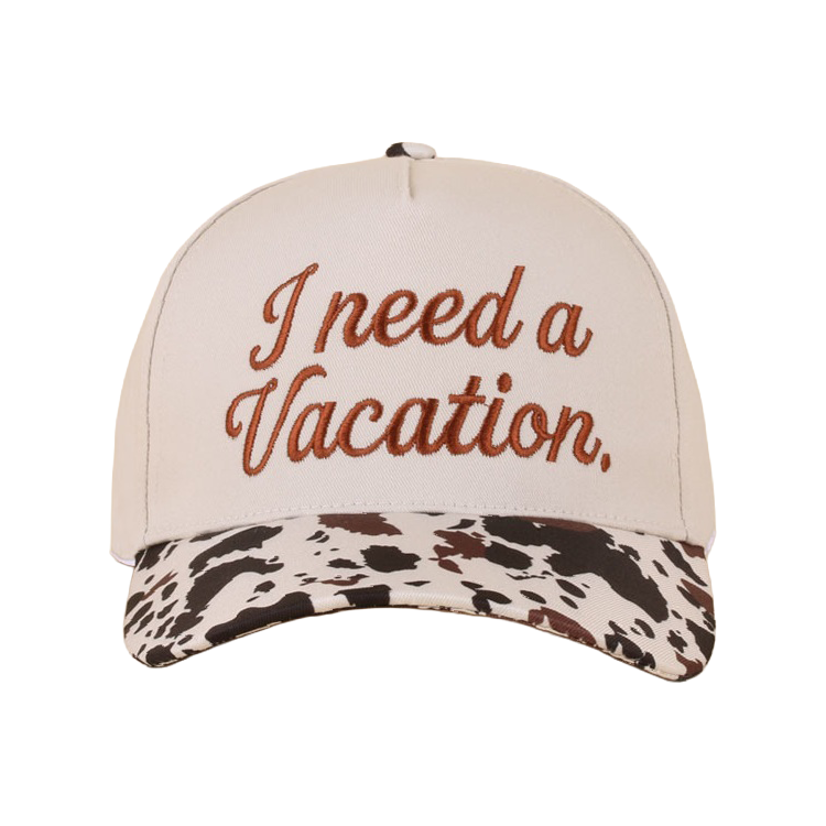 Zenana Cap Two Tone Cow Print- I need a Vacation Zenana