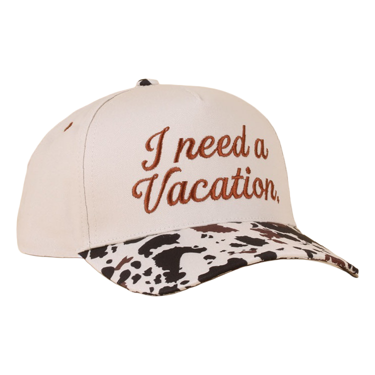 Zenana Cap Two Tone Cow Print- I need a Vacation Zenana