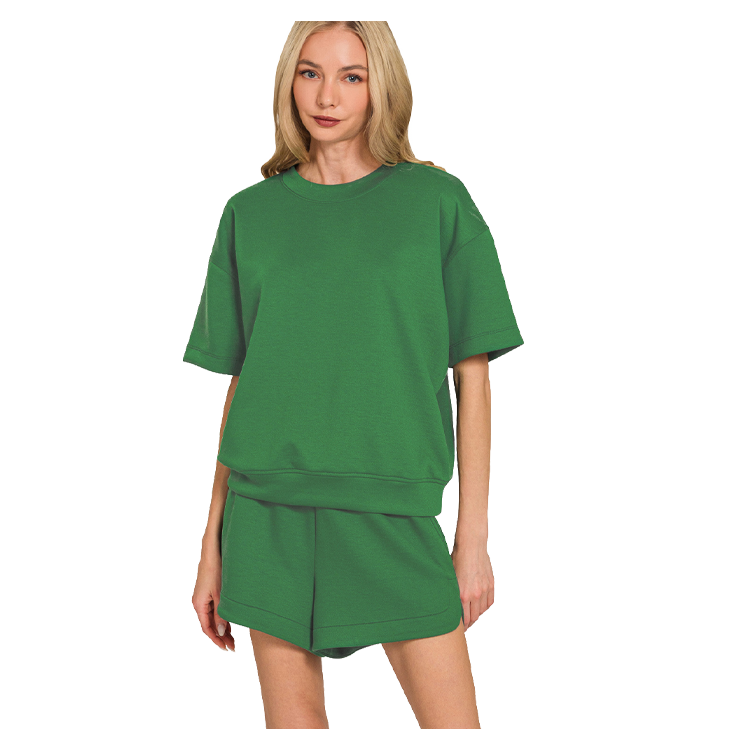 Zenana Scuba Top & Dolphin Shorts - Dark Green Zenana