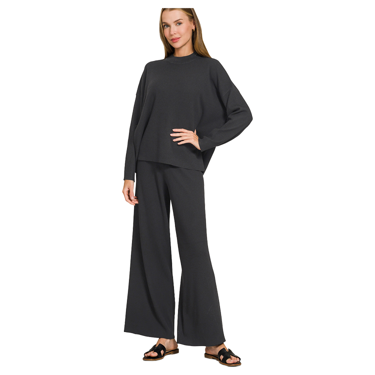 Zenana 2-Piece Viscose Sweater & Pants - Black