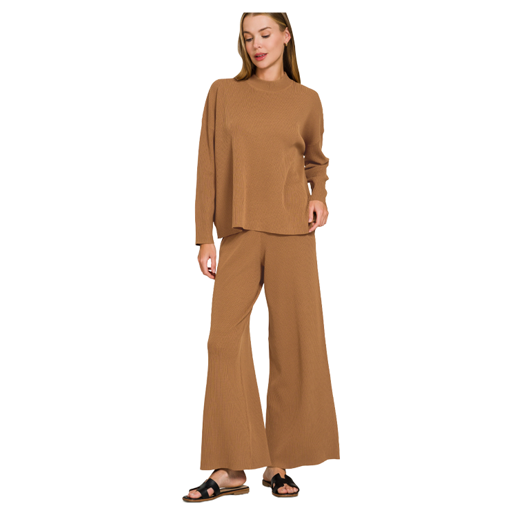 Zenana 2-Piece Viscose Sweater & Pants - Deep Camel