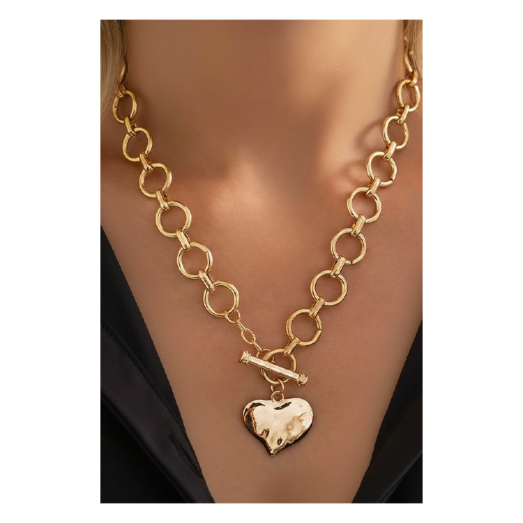 Necklace Toggle Hammered Heart - Gold