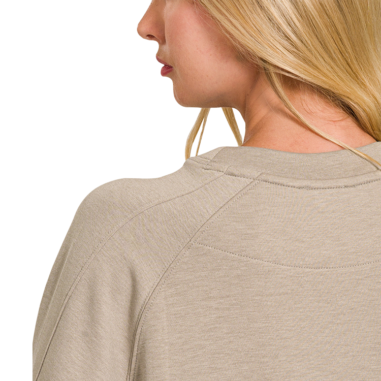 Zenana Pullover Round Neck With Side Slits Ash Mocha