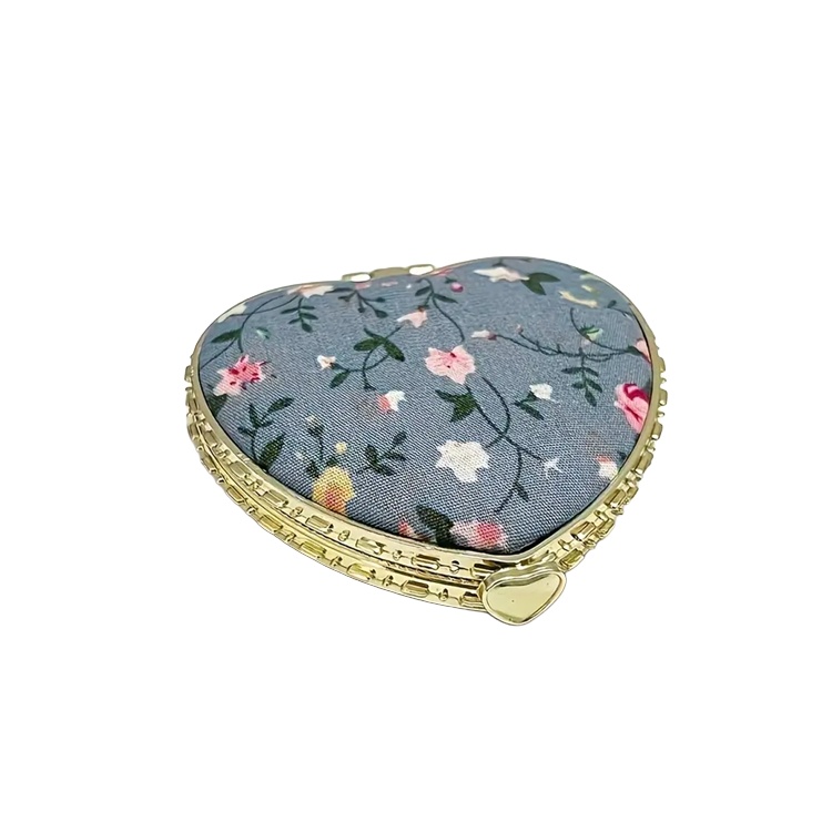 Heart-Shaped Mini Hand Mirror – Blue Floral