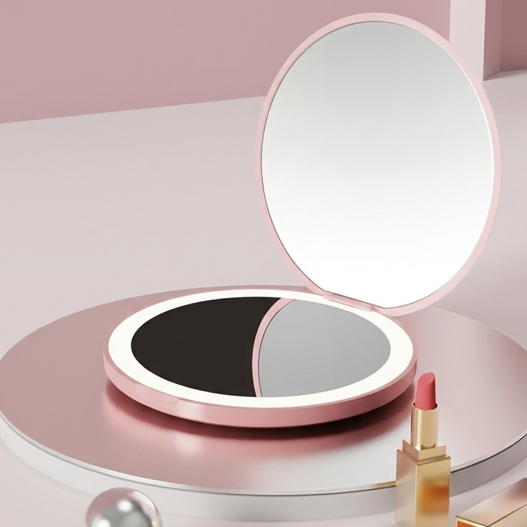 Double-Sided LED Compact Mirror – Pink