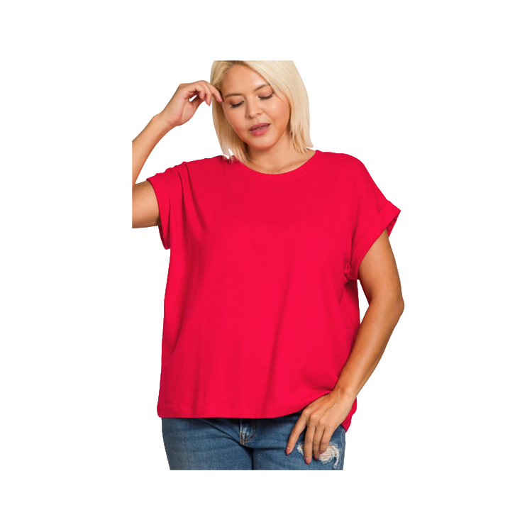 Zenana Cotton Plus Modal Rolled Sleeve - Ruby