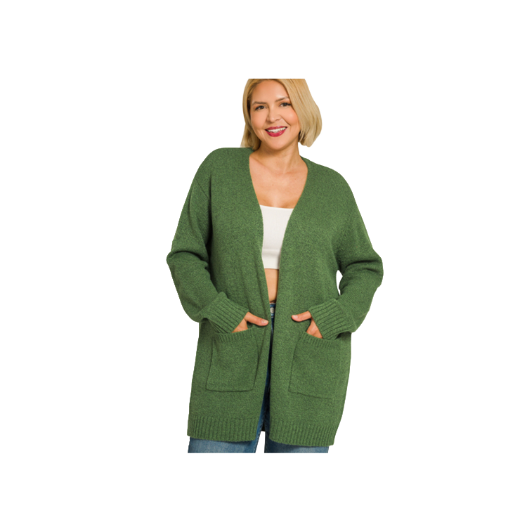 Zenana Plus Size Cardigan Open Front - Army Green