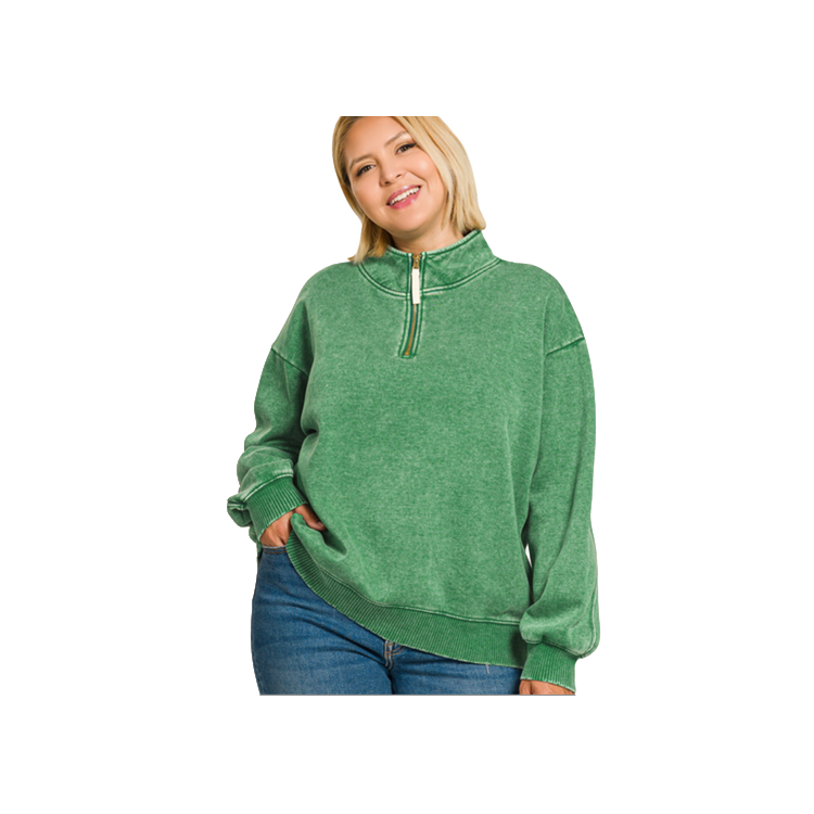 Zenana Plus Size Pullover Half Zip Fleece - Acid Hunter