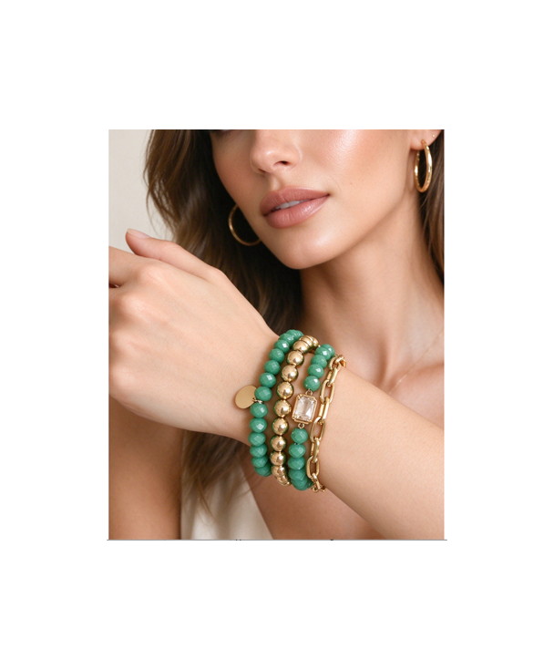 Bracelet Set Faceted Metallic Beige - 4 Piece