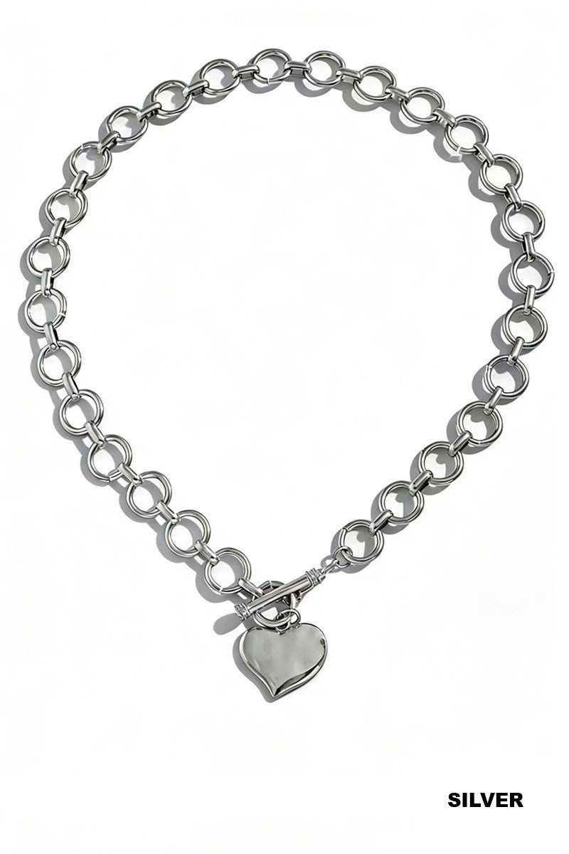 Necklace Toggle Hammered Heart Silver