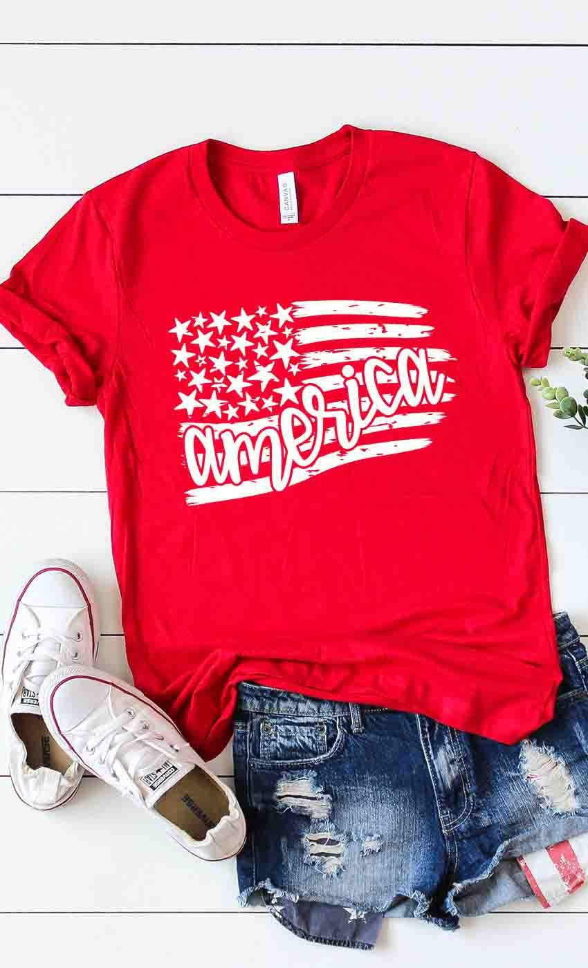 Graphic T-Shirt Patriotic America Red - PinkPro Beauty Supply