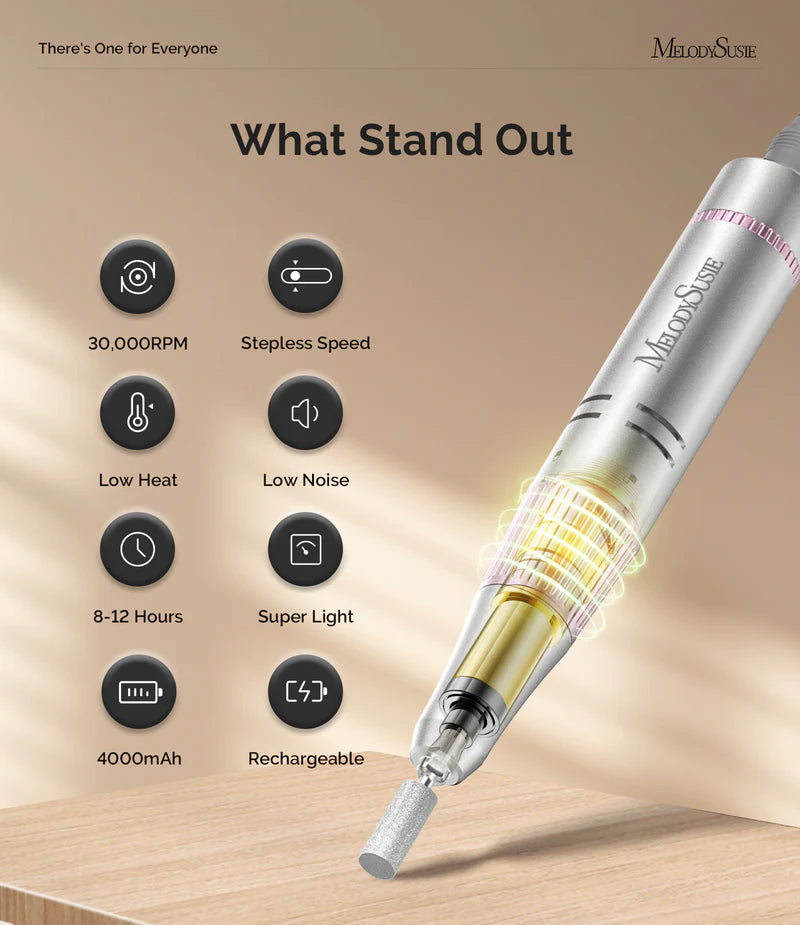 MelodySusie (SC320F) Rechargeable Nail Drill 30000RPM - Pink - PinkPro Beauty Supply