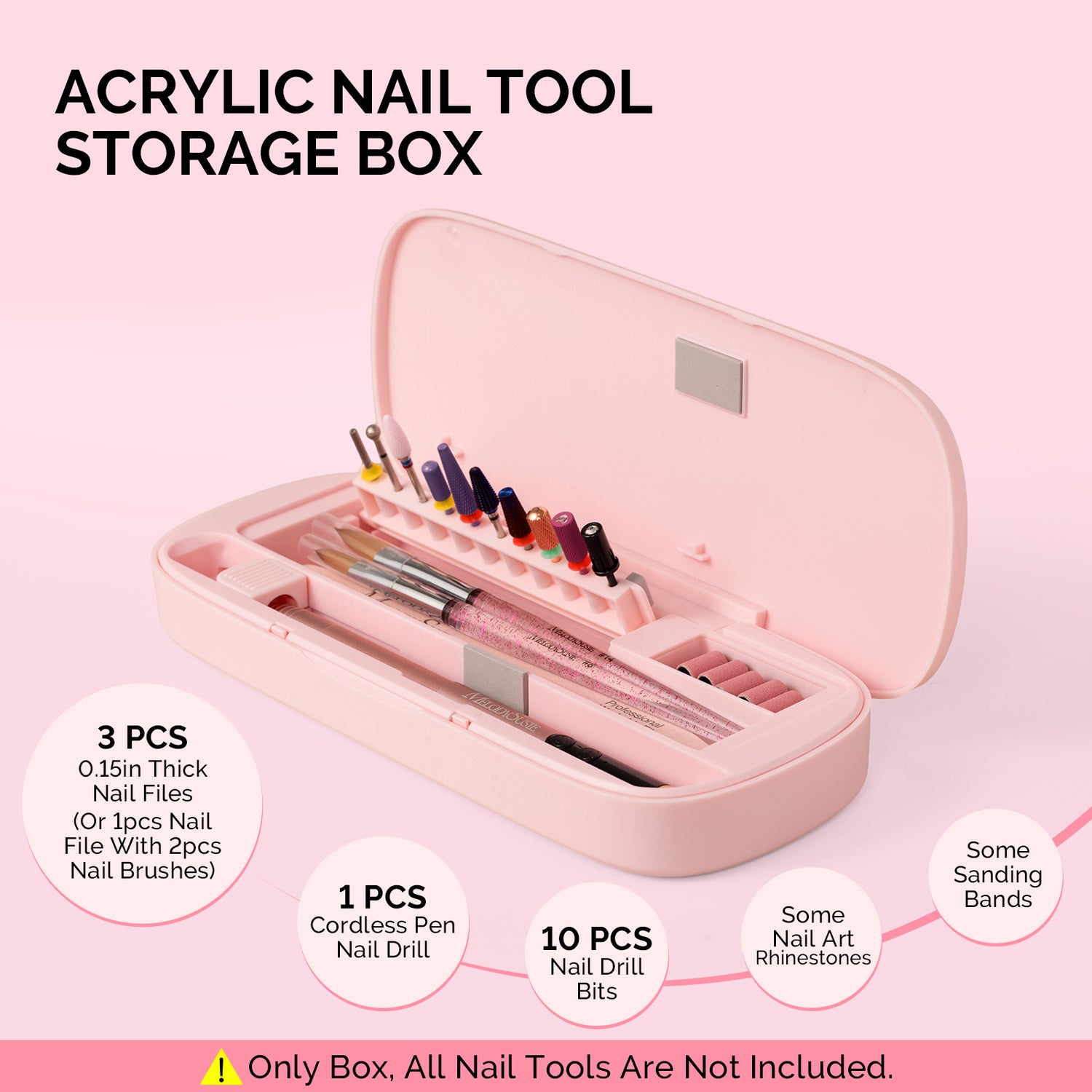 MelodySusie Acrylic Nail Tool Storage Box (ONLY BOX) - Pink