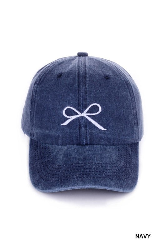 Cap Acid Washed Embroidered Bowknot - Navy PinkPro Beauty Supply