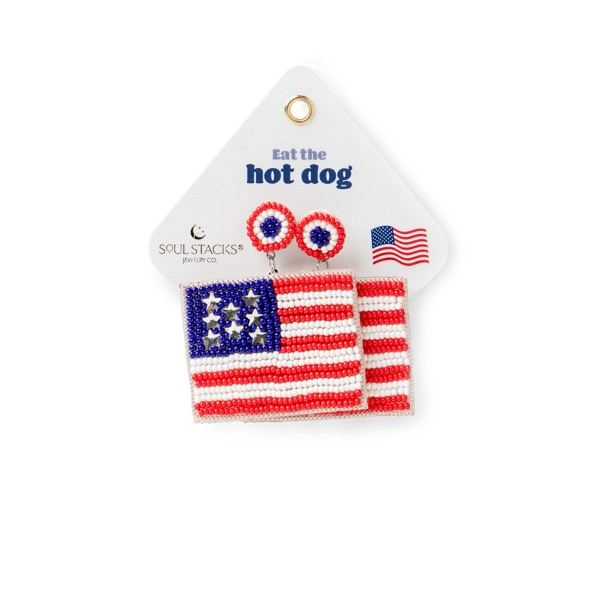 Earrings Soul Stacks - Beaded Flag USA - PinkPro Beauty Supply