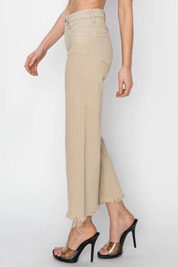 Risen Taupe High Rise Wide Crop Pants