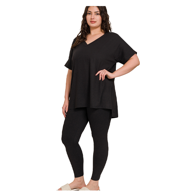 Zenana Microfiber VNeck Apparel Set Black Zenana