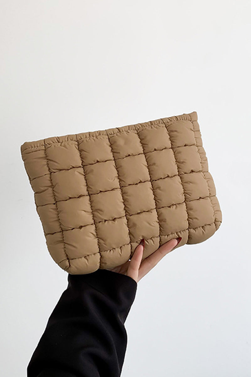 Zenana Quilted Puffy Pouch Clutch Cosmetic Bag - Mocha