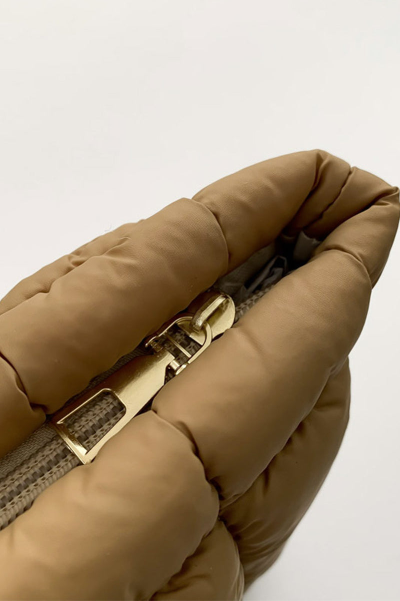 Zenana Quilted Puffy Pouch Clutch Cosmetic Bag - Mocha