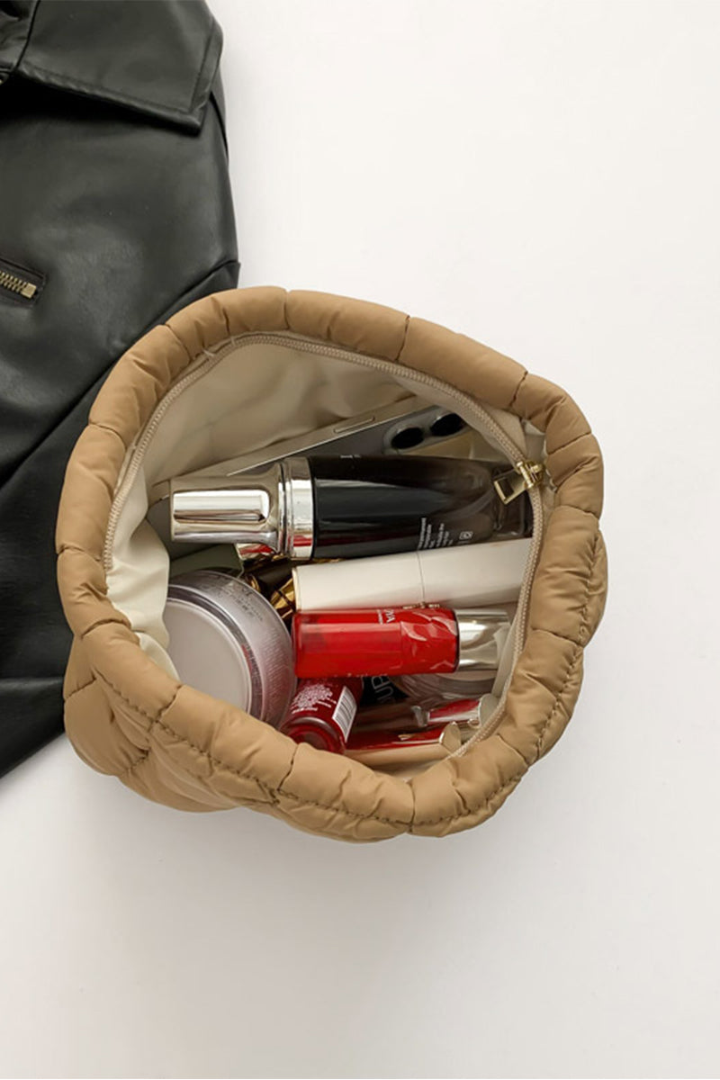 Zenana Quilted Puffy Pouch Clutch Cosmetic Bag - Mocha