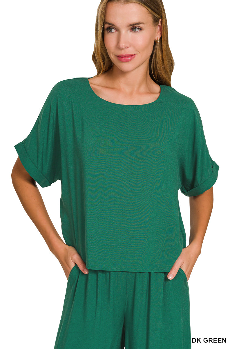 Apparel Woven Short Sleeve & Long Pants Set Dark Green