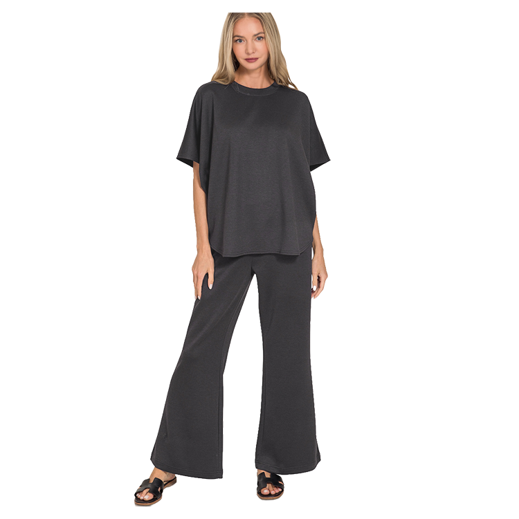 Zenana Apparel Set Scuba Top & Pants- Black