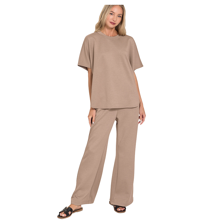 Zenana Apparel Set Scuba Top & Pants- Cocoa