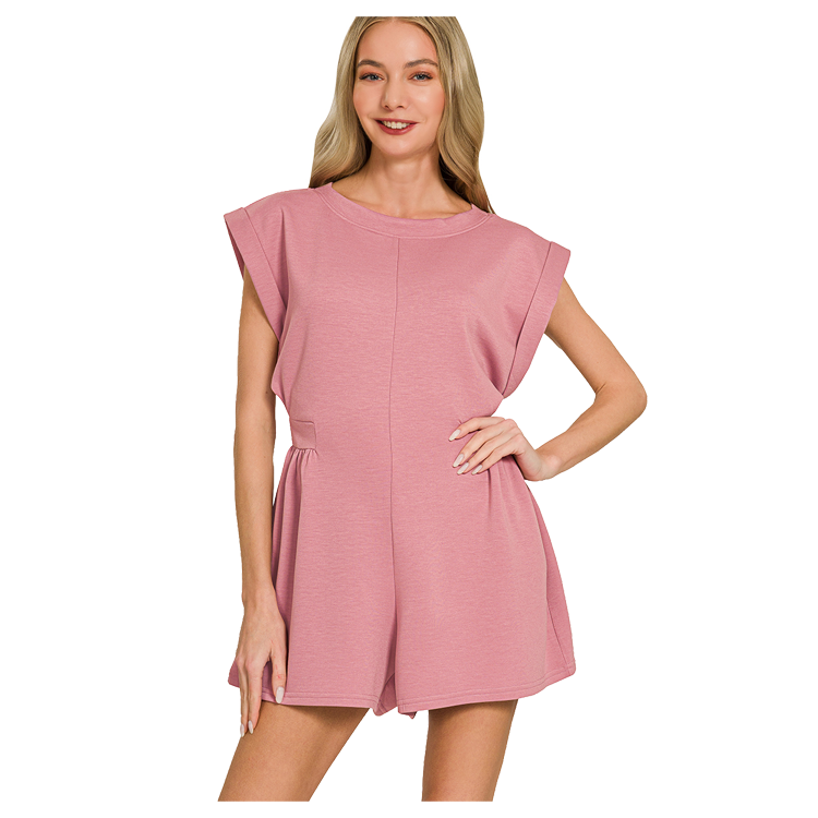 Zenana Romper Scuba Open Back Light Rose
