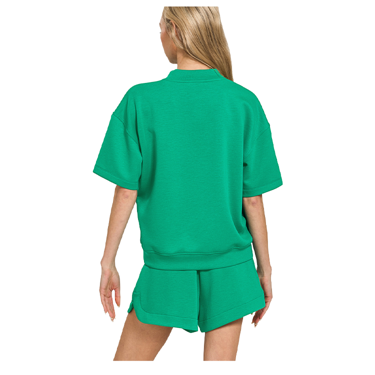 Zenana Scuba High Neck Top & Dolphin Shorts Kelly Green