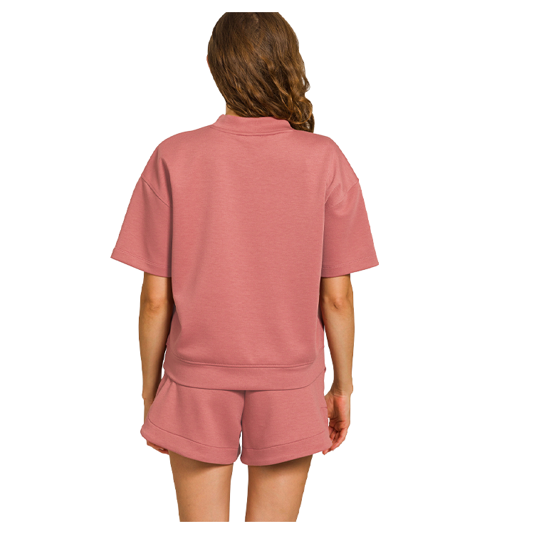 Zenana Scuba High Neck Top & Dolphin Shorts - Winter Rose