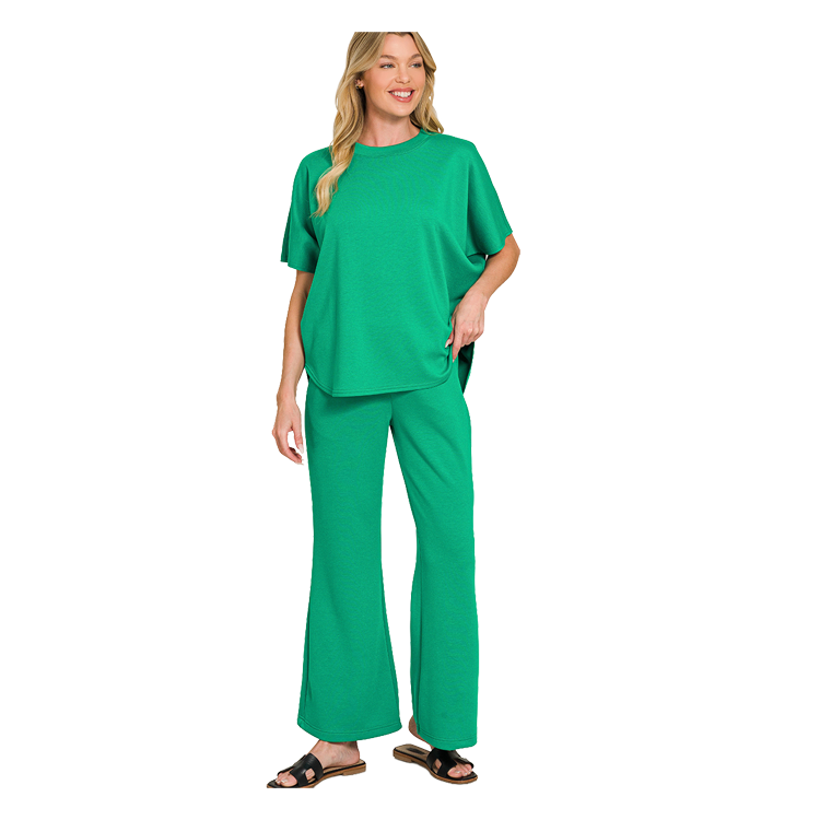 Zenana Apparel Set Scuba Top & Pants Kelly Green